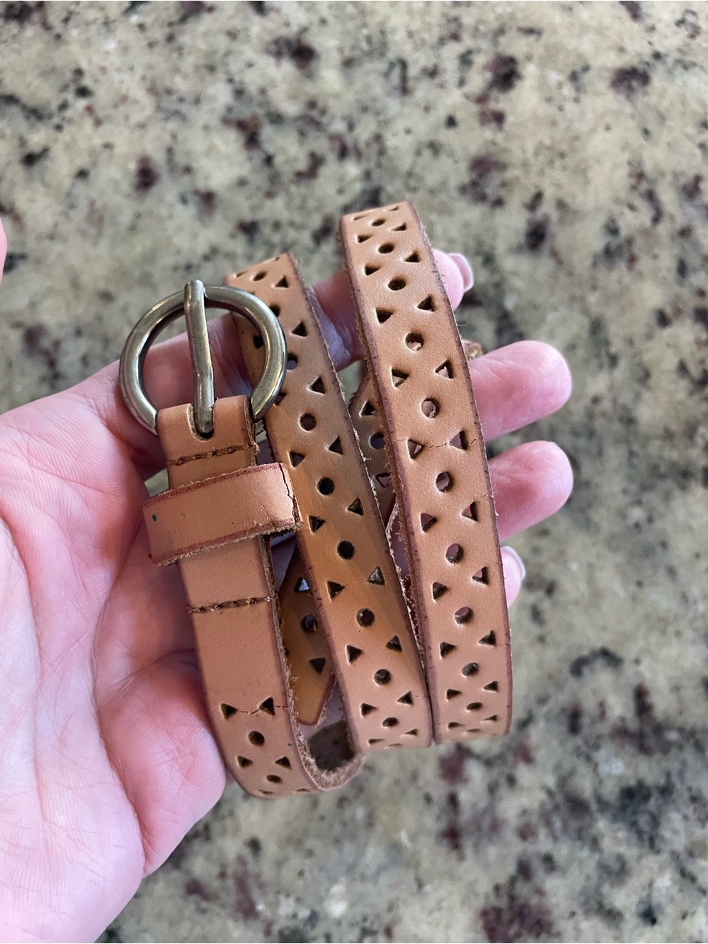 Women’s GAP genuine Leather Perforated Waist Belt - Tan OSFM